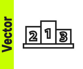 Black line Award over sports winner podium icon isolated on white background. Vector Illustration.