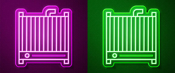 Glowing neon line Car radiator cooling system icon isolated on purple and green background. Vector Illustration.
