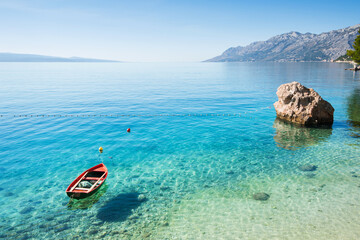 Beautiful bay near Brela town, Makarska rivera, Dalmatia, Croatia. Travel, vacations, summer fun, seascape concept.