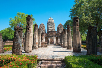 Fototapeta na wymiar Wat Si Sawai in Sukhothai Historical Park, Sukhothai, Thailand. It is part of the World Heritage Site - Historic Town of Sukhothai and Associated Historic Towns.