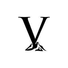 Letter V Mountain Logo Design Vector