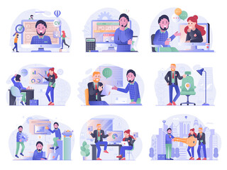 Job Search and Apply Recruitment Flat Illustrations