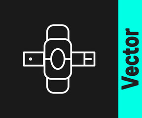 White line Knee pads icon isolated on black background. Extreme sport. Skateboarding, bicycle, roller skating protective gear. Vector Illustration.