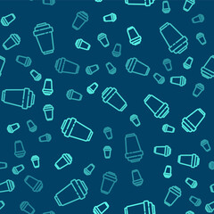 Green line Water filter cartridge icon isolated seamless pattern on blue background. Vector Illustration.