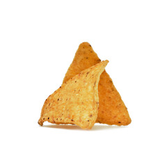 Corn chips on a white background. Quick snack