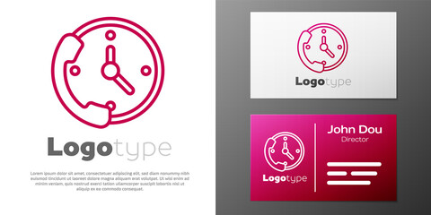 Logotype line Telephone 24 hours support icon isolated on white background. All-day customer support call-center. Full time call services. Logo design template element. Vector Illustration.