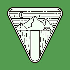 Camping nature adventure wild line badge patch pin graphic illustration vector art t-shirt design