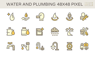 Water drinking and plumbing vector icon set design, 48X48 pixel perfect and editable stroke.