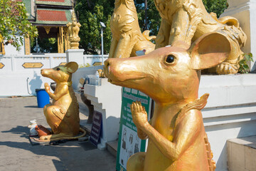 Rat statue at Wat Phra That Si Chom Thong Worawihan in Chom Thong District, Chiang Mai, Thailand. The Monastery was originally built in 15th century.