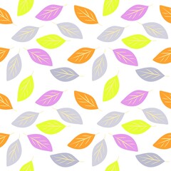 autumn leaves seamless pattern white background, vector drawing