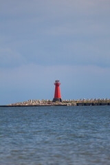 red lighthouse in the port of Gdansk in Poland