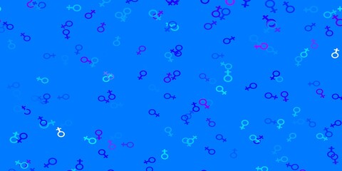 Light Pink, Blue vector backdrop with woman's power symbols.