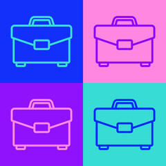 Pop art line Briefcase icon isolated on color background. Business case sign. Business portfolio. Vector Illustration.
