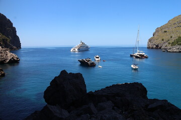 Yachts in Gulf of Port de Sa Calobra, Mallorca, Spain