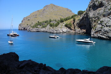 Yachts in Gulf of Port de Sa Calobra, Mallorca, Spain