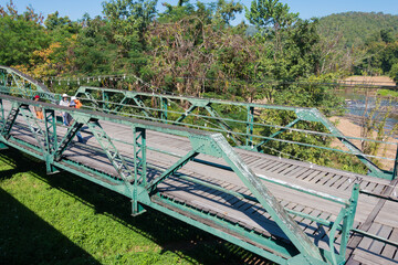 Fototapeta premium Pai Historical Bridge (Pai Memorial Bridge) in Pai, Mae Hong Son Province, Thailand. The memorial bridge was constructed in 1942 during World War II.