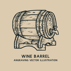 wine barrel vintage hand drawn engraving vector illustration