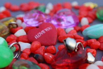 I Love You written beautiful gift background on colorful display, selective focus.