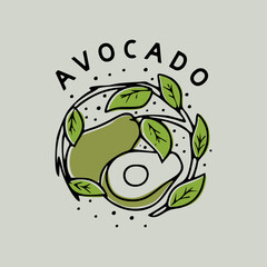 Avocado with leaf vintage hand drawn illustration