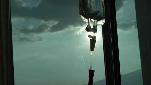 slow motion, iv drip saline solution of medical