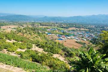 Fototapeta na wymiar Beautiful scenic view from Yun Lai Viewpoint in Santichon Village, Pai, Mae Hong Son Province, Thailand.