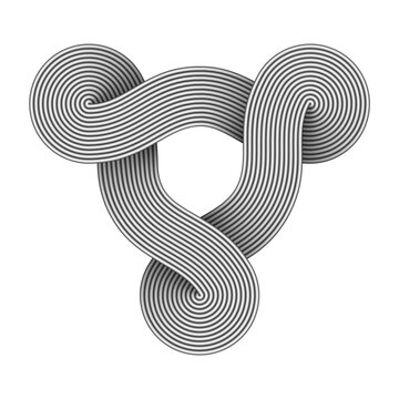 Triquetra knot sign made of three connected disks composed of metal wires. Vector illustration.