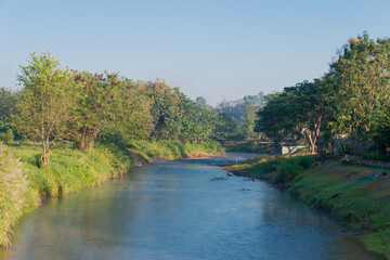 Morning view at Pai River in Pai, Mae Hong Son Province, Thailand.