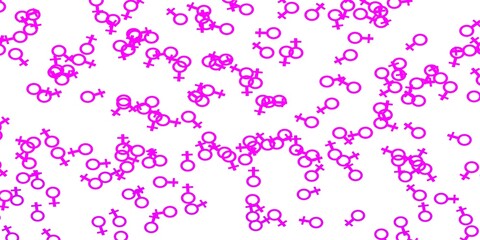 Light Pink vector backdrop with woman's power symbols.