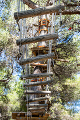 Puente colgante en un árbol.
Instalación para juegos infantiles en la naturaleza con un recorrido...