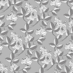 Roses Seamless Pattern. Hand Drawn Floral Background.