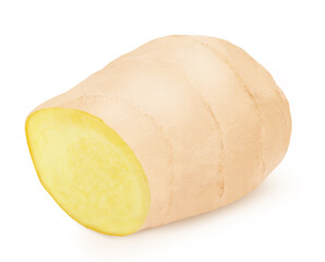 Piece of fresh ginger isolated on a white background.