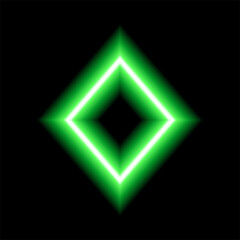 Obraz premium Green neon symbol of card suits. Diamonds. Suit icon. Rhombus shape