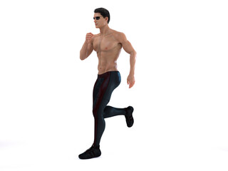 Fototapeta na wymiar 3D Rendering : a running muscular male character