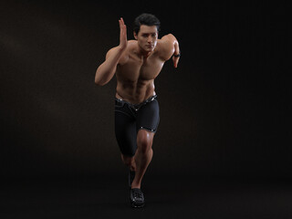 Obraz premium 3D Rendering : a running mesomorph (muscular) male character