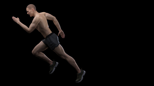 3D Rendering :  a running muscular male character