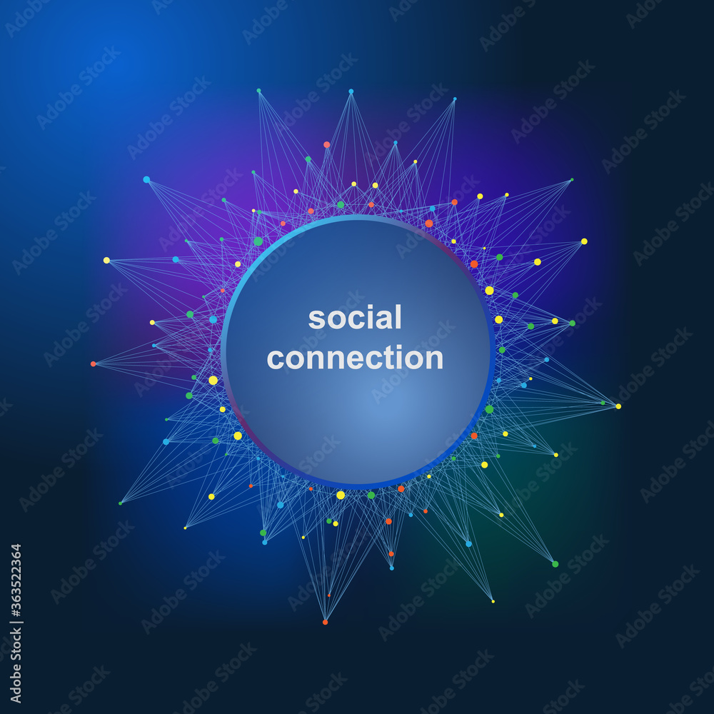 Aufkleber social connection abstract visualization. big data background with lines and dots.
