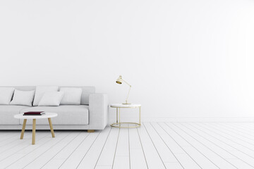 Modern interior design with sofa and side table. 3D rendering.	
