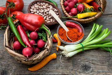 fresh organic vegetables on a wooden table