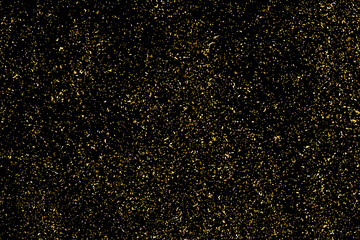 Gold glitter texture isolated on black. Amber particles color. Celebratory background. Golden explosion of confetti. Design element. Digitally generated image. Vector illustration, EPS 10.