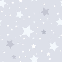 Baby boy nursery seamless pattern with stars on gray background. Perfect for fabric, textile, nursery decoration, baby shower. Surface pattern design.