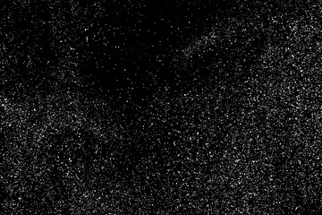 Distressed white grainy texture. Dust overlay textured. Grain noise particles. Snow effects pack. Rusted black background. Vector illustration, EPS 10.  
