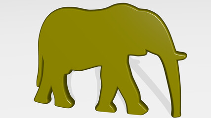 ELEPHANT stand with shadow. 3D illustration of metallic sculpture over a white background with mild texture. animal and african