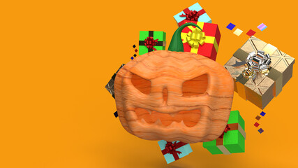 pumpkin jack o lantern and gift box 3d rendering.