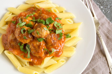 meat meatballs with Penne.