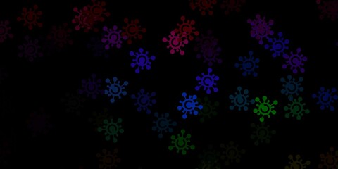 Dark multicolor vector backdrop with virus symbols.
