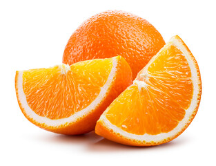 Orange fruit. Oranges isolate. Orang with slice isolated on white. Orange wet slices.