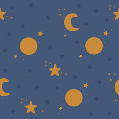 Naklejka premium Kids Moon pattern, Baby moon print, Moon vector, blue pattern, Childish style, Baby star pattern, Moon clip art, Kids stars illustration, Nursery pattern Kids vector, Cartoon pattern, T-shirt print