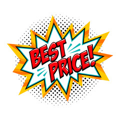Best price - Comic book style word on a yellow background. Best price comic text speech bubble. Banner in pop art comic style. Color summer banner in pop art style Ideal for web. Decorative background