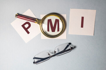 PMI acronym word from on notes with letters, abbreviation PMI Private Mortgage Insurance,...