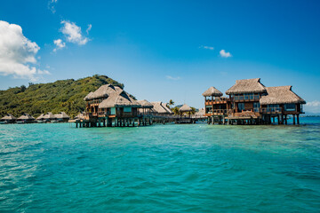 Over-water bungalows of luxury tropical resort